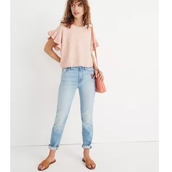 Madewell Sweaters - Madewell Ruffle-Sleeve Sweater Tee Peach S